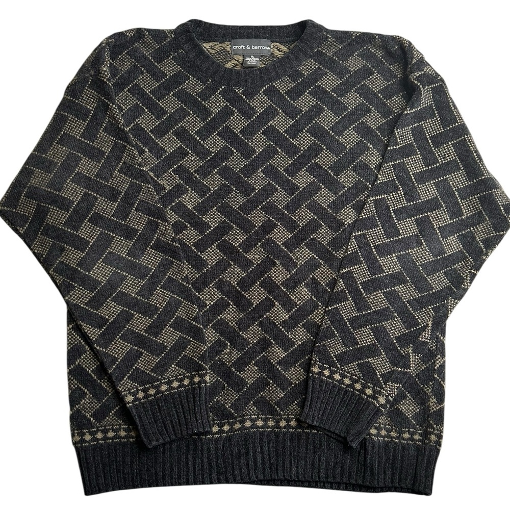 Vintage Croft & Barrow Sweater Mens XL Black Beige Geometric‎ Knit Pullover